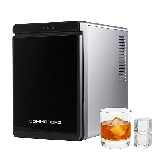 COMMODORE LUXECUBE Luxury Ice Maker – 115V AC Large Cocktail Ice Machine, Produces 9 Crystal Clear 1.5" Ice Cubes per Hour, Stores 18 Cubes, Built-in Quiet Operation, Self-Cleaning, ETL Listed
