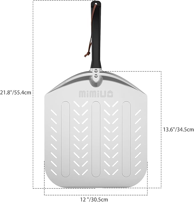 Aluminum Perforated Pizza Peel, Professional 12 x 14 Inch Pizza Spatula Turning Shovel for Baking Bread & Pie, Pizza Paddle for Oven and Grill