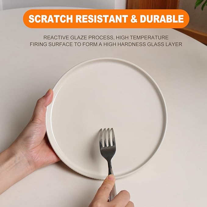 MONITO Ceramic Plates and Bowls Sets for 6, 18PCS Stoneware Dinnerware Sets, Reactive Glaze Dish Set, Chip and Scratch Resistant Double, Microwave and Dishwasher Safe,White