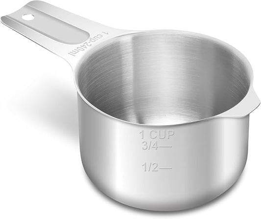 1 Cup (240 ml | 8 oz | 240 cc) Stainless Steel Measuring Cup, Metal Measuring Cup for Cooking & Baking