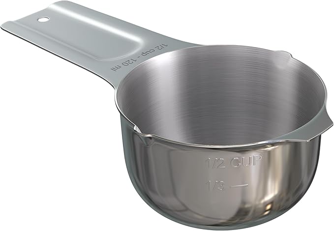 Color Up ½ Cup Measuring Cup (120 ml) – Premium Chrome Stainless Steel, Accurate for Wet & Dry Ingredients, Embossed Markings, Easy-Pour Spouts, Dishwasher-Safe, Kitchen Essential