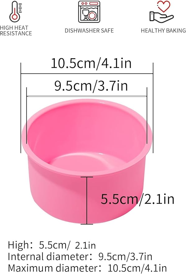 Silicone Mini Round Cake Molds, 4 Inch, Pink, Set of 6
