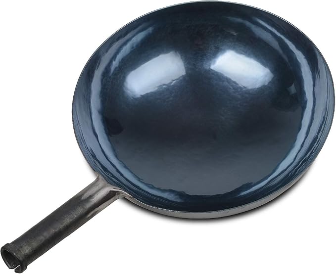 臻三环 ZhenSanHuan Chinese Hand Hammered Iron Woks and Stir Fry Pans, Non-stick, No Coating, Carbon Steel Pow (36CM, Blue Black - Seasoned)