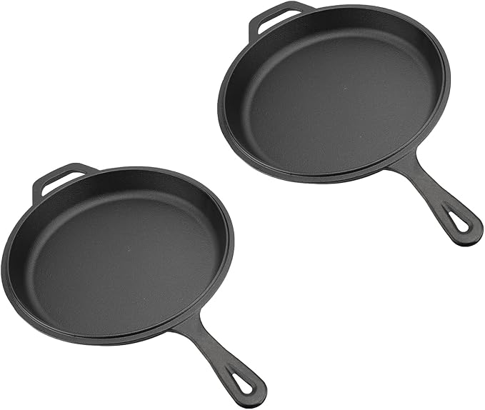 2 Piece Set Cast Iron Skillet, Even Heating & Non Stick Cast Iron Frying Pan for Home Kitchen