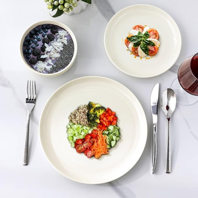 AmorArc Ceramic Dinnerware Sets, High Rim Stoneware Plates and Bowls Sets, Highly Chip and Crack Resistant | Dishwasher & Microwave & Oven Safe Dishes set, Service for 4 (12pc)