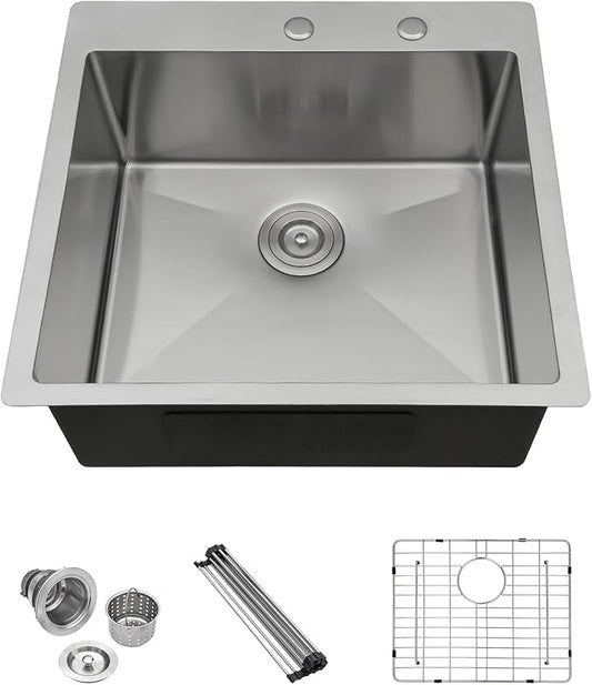 Lordear Drop In Bar Sink 21x20x10 Inch Topmount Bar Prep Kitchen Sink16 Gauge Single Bowl Stainless Steel Indoor Outdoor Island Small Kitchen Sink