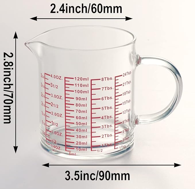 Measure Glass -[Insulated handle | V-Shaped Spout]-Made of High Borosilicate Glass Measuring for Kitchen or Restaurant, Easy to Read, 120 ML (4 Oz)