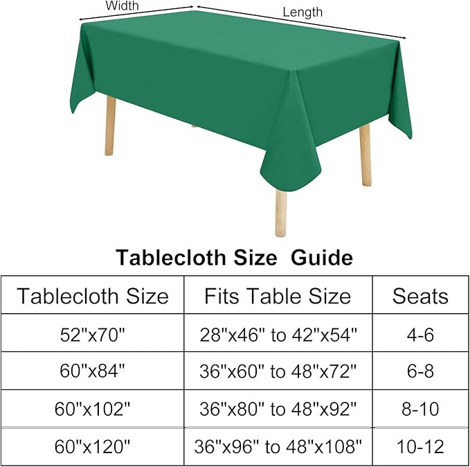 homing Rectangle Vinyl Tablecloth, Waterproof Spillproof Plastic Flannel Backed Table Cloth, Wipe Clean Table Cover for Dining, Buffet Parties and Camping (Emerald Green, 60" x 120")