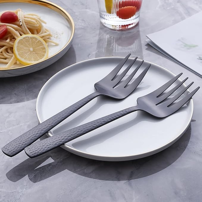 Matte Black Serving Fork, 9.5-inch Stainless Steel Large Serving Fork, Heavy Duty, Satin Finish, Set of 3