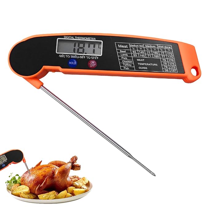Digital Meat Thermometer for Grilling Instant Read Food Thermometer for Cooking and Baking Kitchen Turkey Temperature Probe for Deep Fry Grill BBQ Baking Frying - Orange