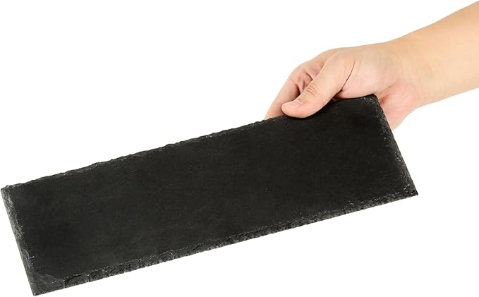Restaurantware Slate Serving Tray 1 Pack of 11.8" x 4" Foam Feet Charcuterie Stone Plate Rustic Edges Freezable Black Serving Display Cheese Boards for Kitchen, Gourmet, Dining, Parties