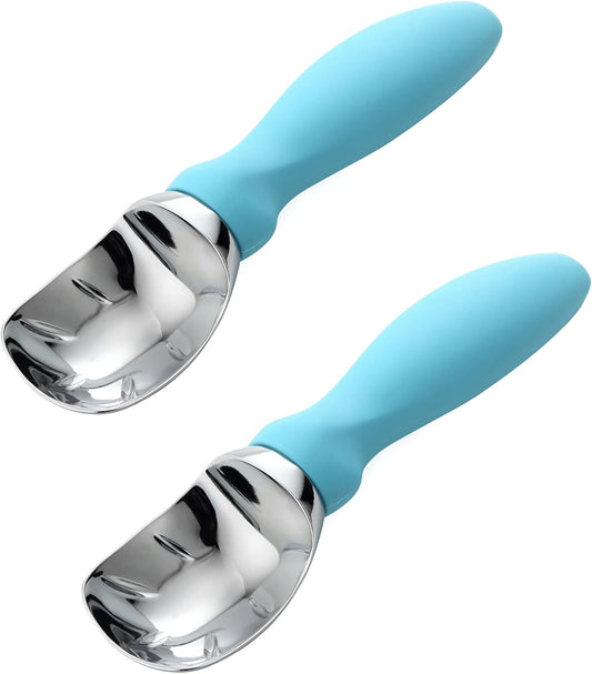 Spring Chef Heavy Duty Premium Ice Cream Scoops with Soft Grip Handle, Metal Ice Cream Scooper for Cookie Dough, Frozen Yogurt, Gelato, Sorbet, Sundae, Melon - Dishwasher Safe - 2 Pack - Aqua Sky
