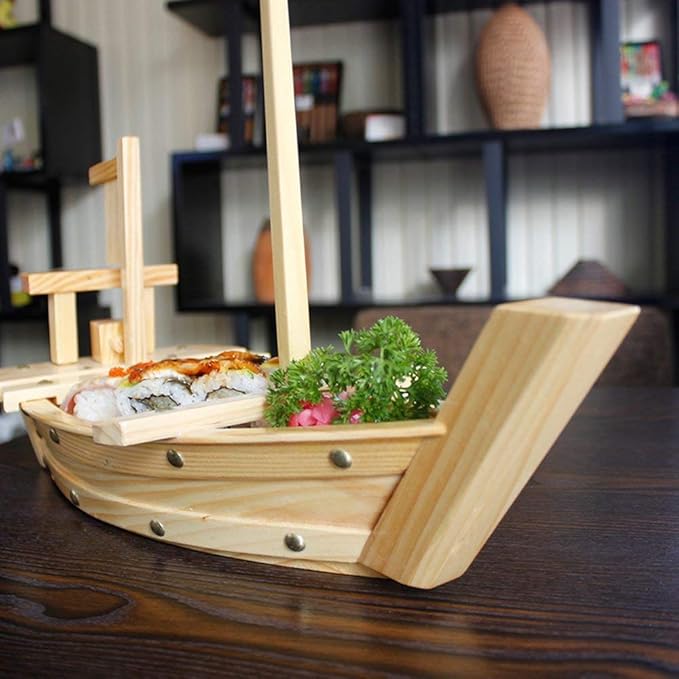 Kichgather 27.6“ Wooden Sushi Serving Tray Boat Plate for Restaurant or Home