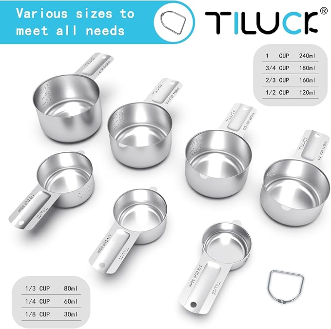 TILUCK Stainless Steel Measuring Cups Set,Kitchen Gadgets for Cooking & Baking,Set of 7
