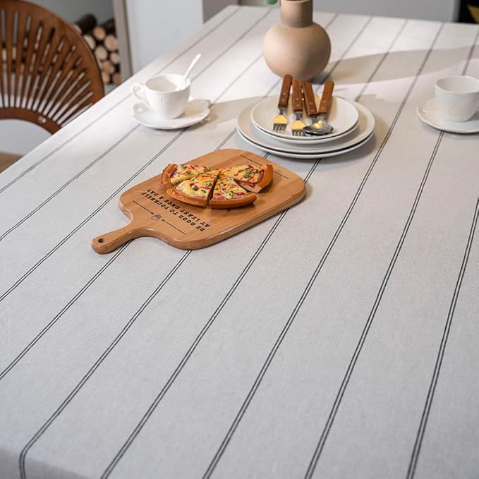 ArtBud Cotton Linen Table Cloths Boho Farmhouse Heavy Fabric Table Cover Burlap Striped Washable Table Top for Parties Coffee Kitchen Picnic Rectangle/Oblong, 55"×102"(8-10 Seats)
