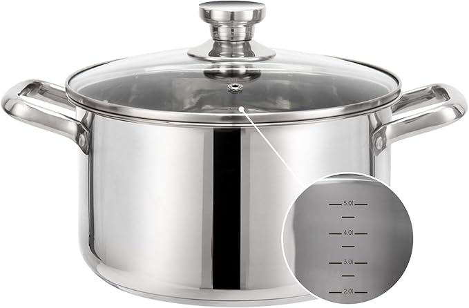 7-Piece Induction Ready Stainless Steel Cookware Set with Glass Lids,1.6QT Saucepan + 2.7QT/3.6QT/6.3QT Stockpots,Dishwasher Safe EvenHeat Tech Pro Kitchen Essentials