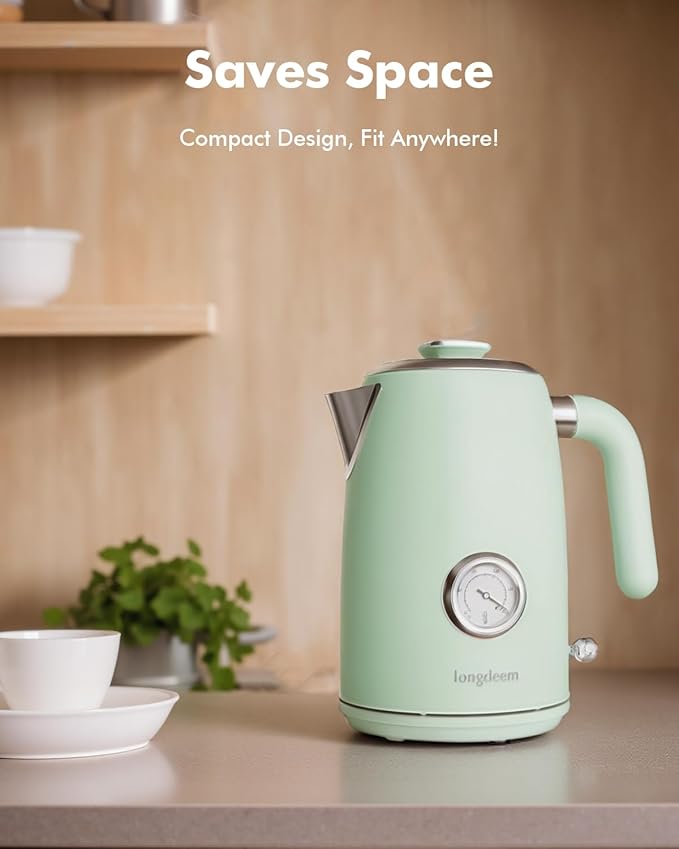 LONGDEEM 1L Small Electric Kettles Stainless Steel, Portable Travel Mini Hot Water Boiler Heater, Cool Touch Teapot, Auto Shut-Off & Boil-Dry Protection for Cooking, Business Trip and More, Green