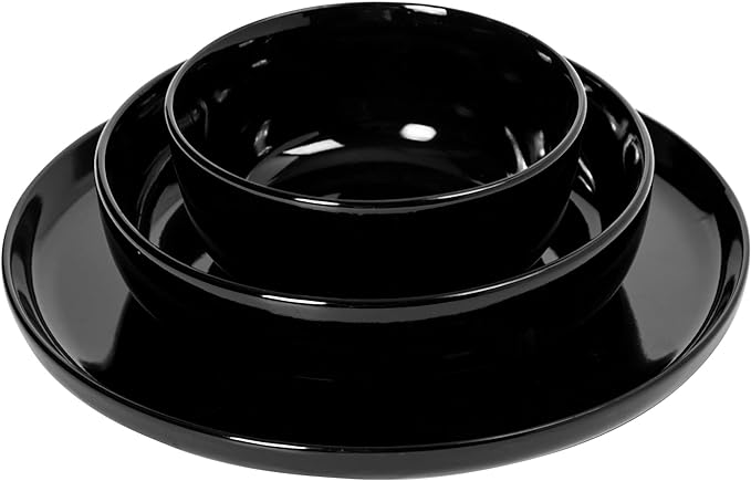 Gibson Home Oslo 12-Piece Porcelain Chip and Scratch Resistant Dinnerware Set, Black,Service for 4