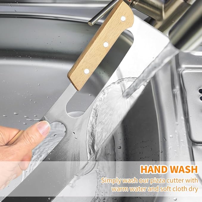 ALLTOP Pizza Cutter Rocker,Stainless Steel Blade Knife With Double Wooden Handle & Plastic Cover, Large Pizza Slicer/Chopper, Essential Kitchen Tool -14 In