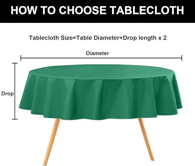 homing Round Vinyl Tablecloth, Waterproof Spillproof Plastic Flannel Backed Table Cloth, Wipe Clean Table Cover for Dining, Buffet Parties and Camping (Emerald Green, 60")
