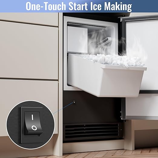 Under Counter Crescent Ice Maker Machine, 15'' W Drainless Built-in Ice Maker, 15 LBS/Day with 12 LBS Storage Bin, Perfect for Commercial Home Bar, No Drain