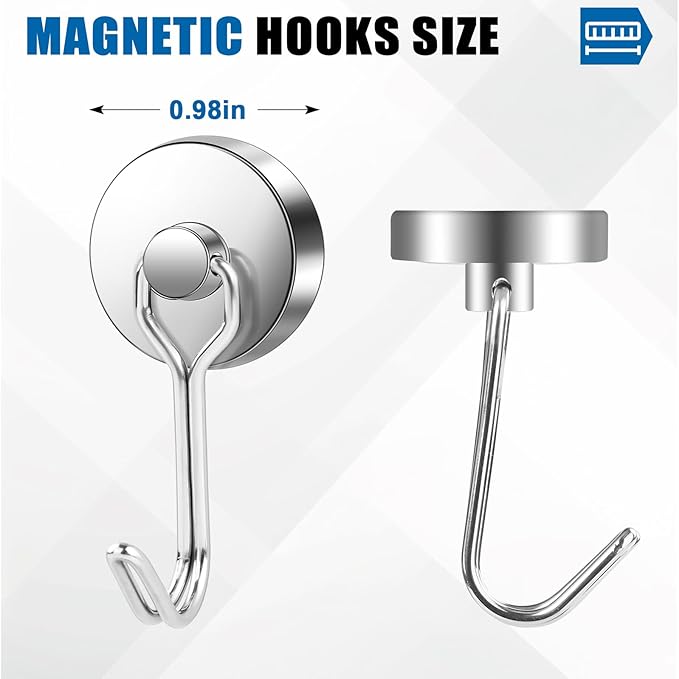 LOVIMAG Hooks, 80lbs+ Magnetic Magnet Hook 2025 Cruise Cabin Ship Essentials Heavy Duty Strong Refrigerator Fridge Hanging for Classroom Beach Vacation Kitchen Grills Home Mug Hanger (12 Pack), Silver