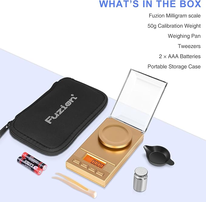 Fuzion Digital Milligram Scale 50g/ 0.001g, Portable Jewelry Scale, Gold Scale, Gem Scale, Micro Scale for Powders