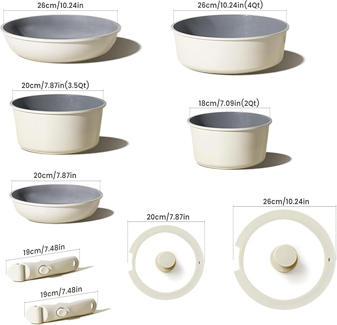 Pots and Pans Set, Nonstick Detachable Handle Cookware Set, Induction Kitchen Cookware Set with Removable Handle, Healthy Non Stick Cookware, Dishwasher ＆ Oven Safe, PFOA Free