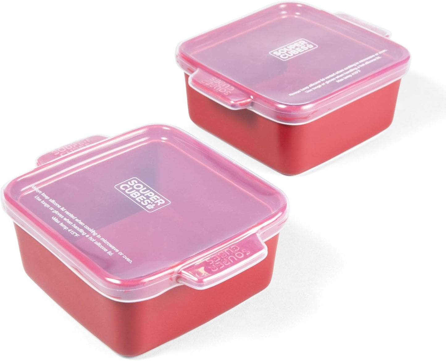 Souper Cubes Stoneware - 5" x 5" Baking Dishes for Oven with Silicone Covers, Premium Mini Ceramic Baking Dishes, Perfect for Reheating Individual Portions in Oven or Microwave, Set of 2 - Cranberry