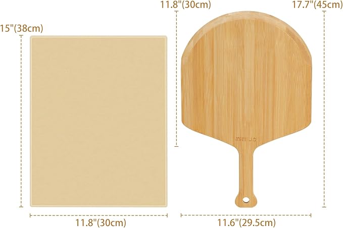 Pizza Stone and Wood Peel Set for Oven and Grill - 12x15 Inch Rectangular Baking Stone with Bamboo Peel, Perfect for Crisp Crust Pizza, Breads, Cheese, and More