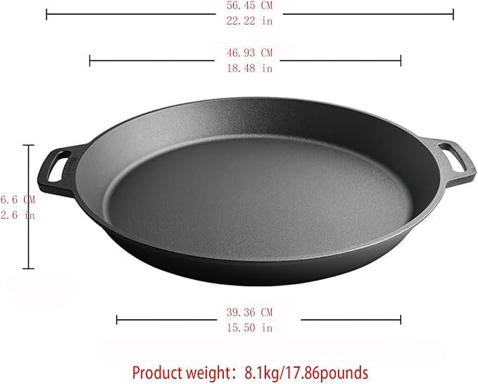 LI-GELISI 18-inch Pre-Seasoned Cast Iron Skillet - Dual Assist Handles - Nitrided Rust-Proof - For Oven, Stovetop, Grill & Campfire