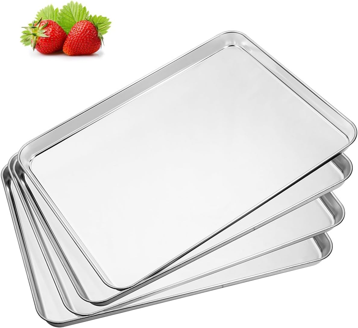 Baking Sheet Set of 4, Yododo Cookie Sheets Metal Stainless Steel Tray Baking Pans, Rectangle Size 16 x 12 x 1 inch, Mirror Polishing & Dishwasher Safe, Non Toxic & Healthy, Rust Free & Easy Clean