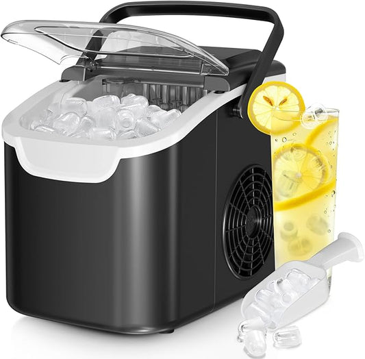 Countertop Ice Maker Machine, 8 Bullet Ice in 6 Mins, 26.5lbs/24Hrs, Self-Cleaning Portable Design with Selectable Ice Size & Touch Display for Home/Office/Bar