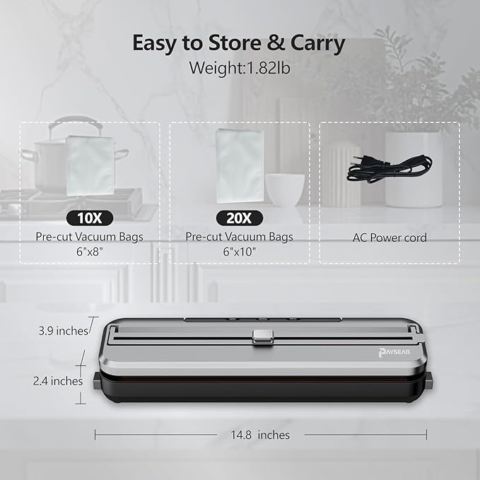 [2025 New] Vacuum Sealer Machine for Food, 4-in-1 Automatic Food Vacuum Sealer for Food Storage with Built-in Cutter & 30 Bags – Airtight Sealing Machine for Meat, Vegetables, Fruits, Snacks