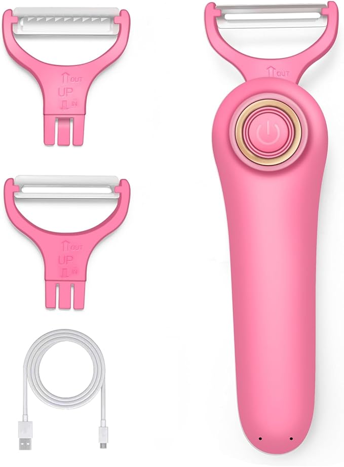 3-in-1 Electric Peeler | Auto Blade for Fruits/Vegetables | 3 Interchangeable Blades | Type-C Charging,Battery Capacity 1500 mAh | Kitchen, Travel, Camping