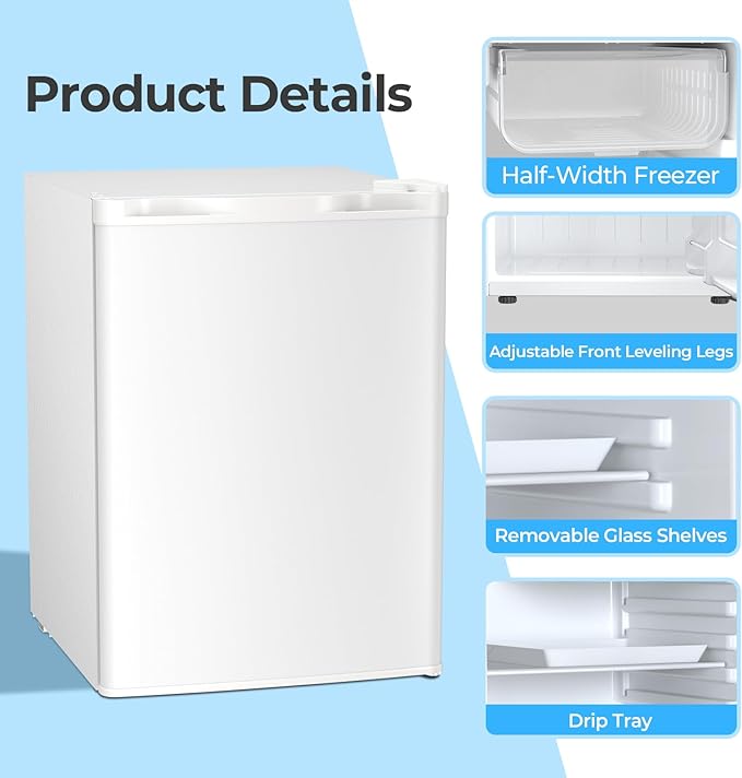 Antarctic Star 2.56 Cu.Ft. Mini Fridge with Freezer, Small Refrigerators with Adjustable Thermostat, Low Noise, Energy Saving, Compact Refrigerators for College Dorm, Office, Bedroom, Apartment, White