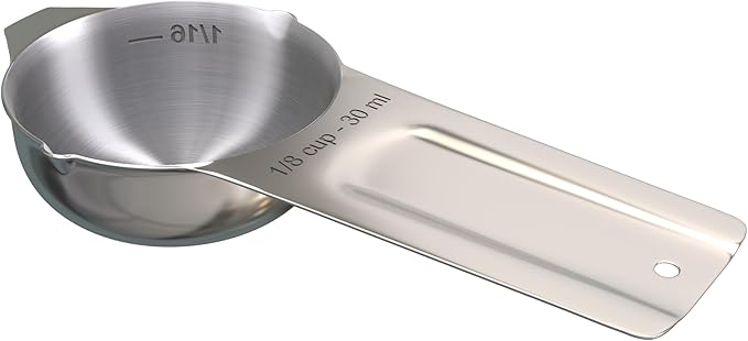 Color Up ⅛ Cup Measuring Cup (30 ml) – Premium Chrome Stainless Steel, Accurate for Wet & Dry Ingredients, Embossed Markings, Easy-Pour Spouts, Dishwasher-Safe, Kitchen Essential