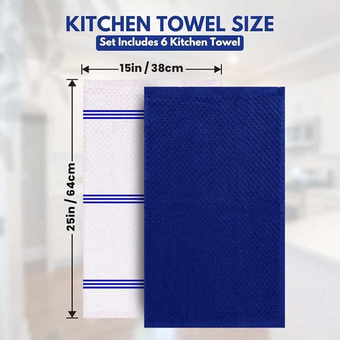 Infinitee Xclusives 100% Cotton Kitchen Towels - 15x25 Inch Ultra Soft Tea Towel, Super Absorbent Terry Dish Towels for Kitchen Linens |Blue|