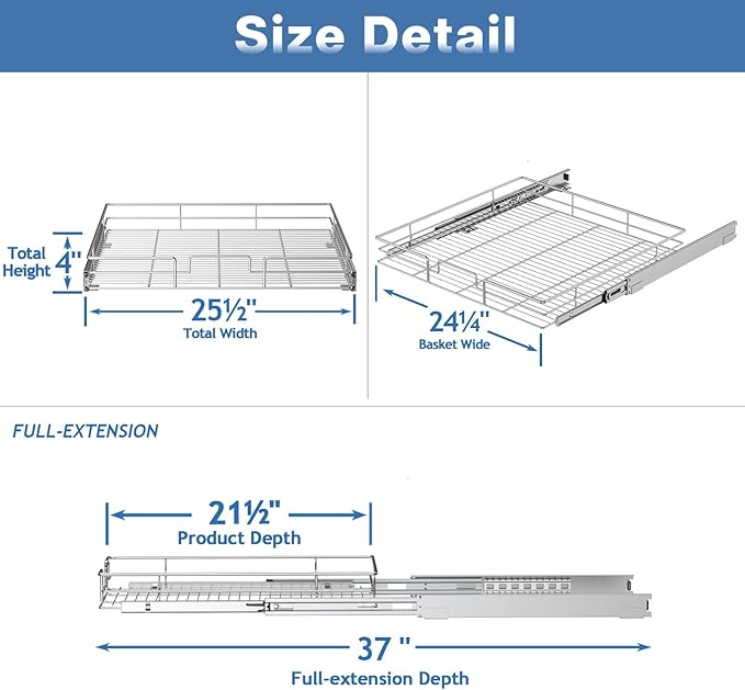 LOVMOR Pull Out Cabinet Organizer 25½" W x 21½" D, Kitchen Cabinet Pull Out Shelves Slide Out Storage