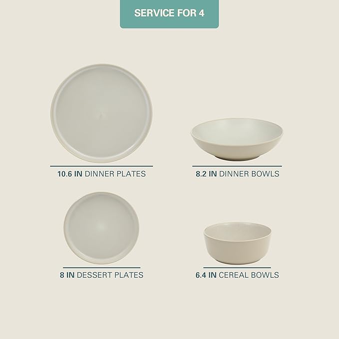 Gibson Elite Tribeca Loft 16-Piece Dinnerware Set – Matte Cream and White Reactive Glaze Stoneware, Double Bowl Round Plates and Bowls – Modern Neutral Tableware for 4, Dishwasher & Microwave Safe