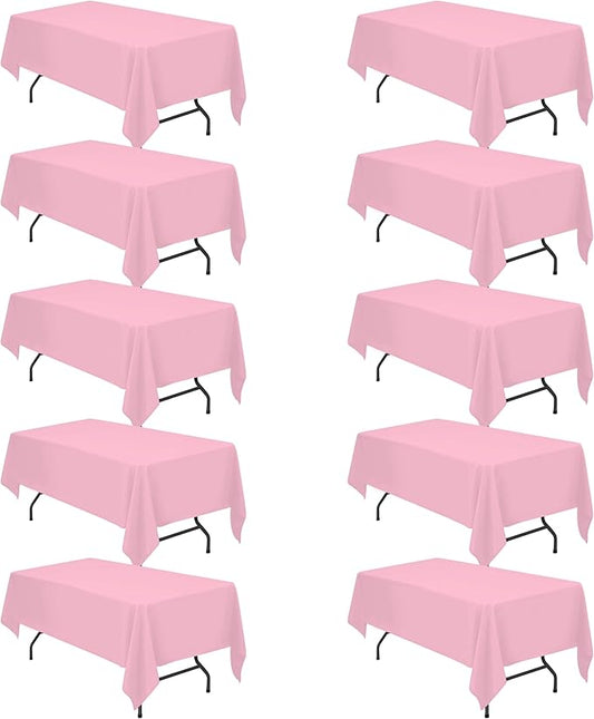 BRILLMAX 10 Pack Pink Tablecloths for 6 Foot Rectangle Tables 60 x 102 Inch - 6ft Rectangular Bulk Linen Polyester Fabric Washable Cloth Cover for Wedding Reception Banquet Birthday Party