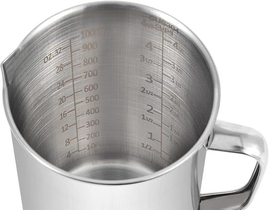 Kichwit Large Stainless Steel Measuring Cup, Liquid Metal Measuring Cup with Handle, 34oz / 1000ml / 4 Cups