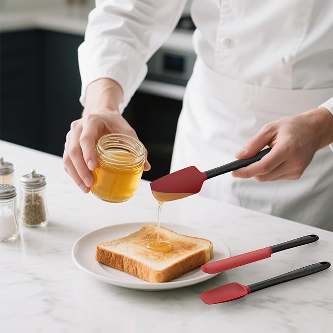 Coukre Silicone Spatula Set of 5,High Heat Resistant, Food Grade Silicone, Upgraded Extended Reinforced Handle,Dishwasher Safe, for Baking, Cooking (Red Black, Color block)