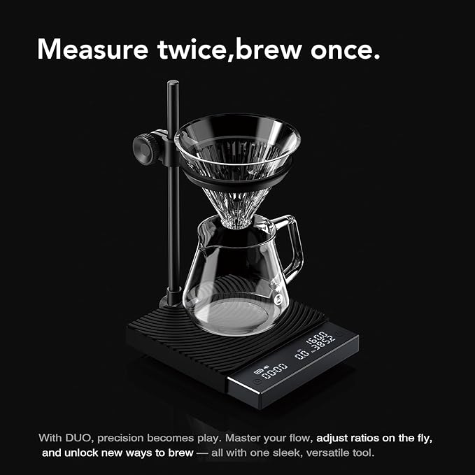 TIMEMORE Coffee Scale Black Mirror Duo (New) with Adjustable Dripper Mount/High-Precision Load Cell/Dual-Readout Display/Real-Time Flow Rate，Espresso Digital Coffee Scale for Pour Over Drip Coffee.