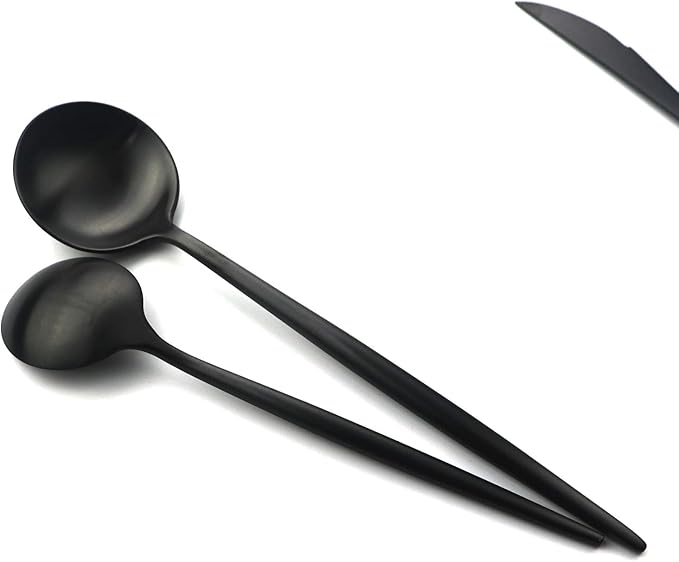 Gugrida 24-Piece Matte Black Handle 18/10 Stainless Steel Silverware Set, Titanium Black Cutlery, Flatware Set for Home & Restaurant, Dishwasher Safe