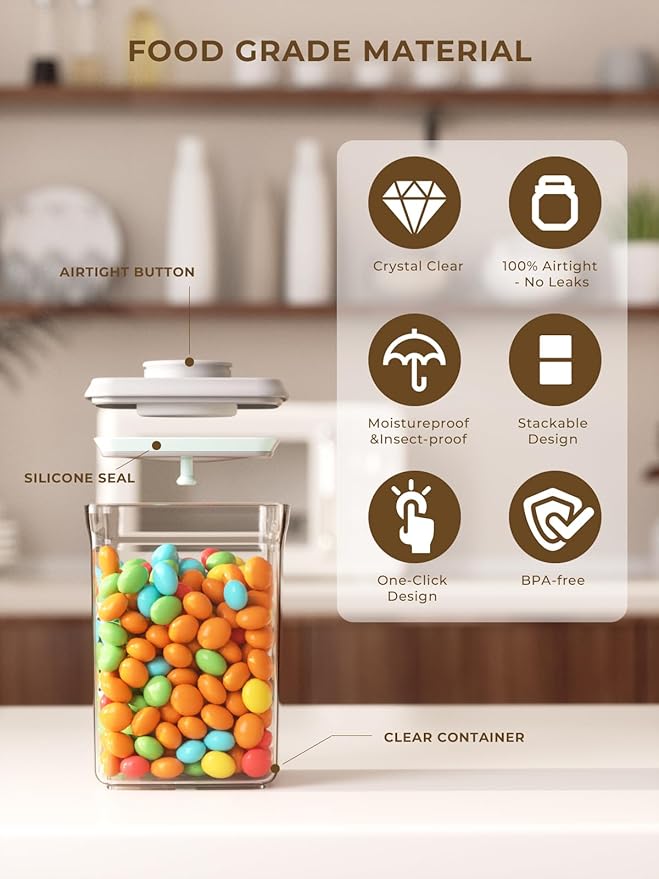Pop Air Tight Containers Stackable- 2-Pack Cereal Storage Containers with Lids Airtight, Leakproof Pop Up Containers for Organizing, 1.5Qt & 0.5Qt