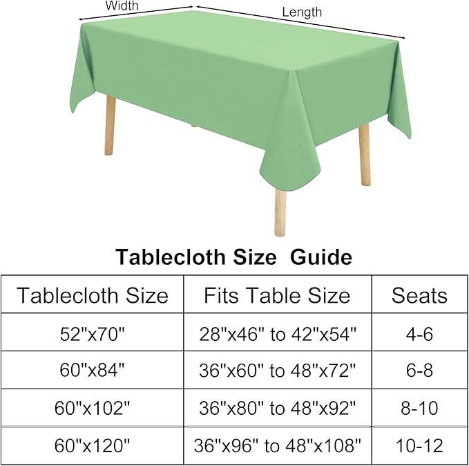 homing Rectangle Vinyl Tablecloth, Waterproof Spillproof Plastic Flannel Backed Table Cloth, Wipe Clean Table Cover for Dining, Buffet Parties and Camping (Sage Green, 54" x 78")