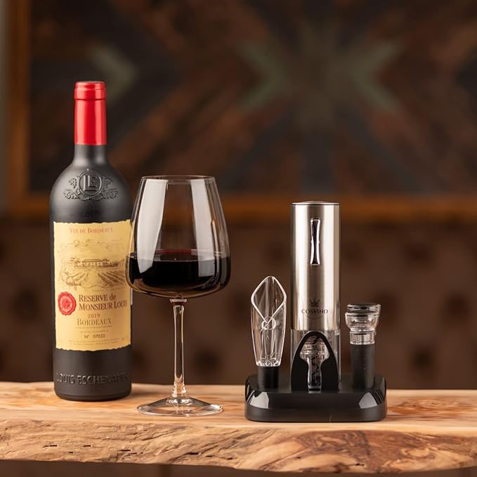 Premium Electric Wine Bottle Opener with Charging Base, Quality Italian Design, Electric Wine Opener Set, Corkscrew Opener, Display Charging Station, an Unique Gift for Wine Lovers