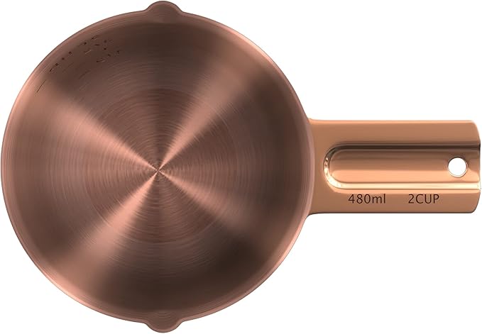 Color Up 2 Cup Measuring Cup, 480ml Copper Stainless Steel Metal Measuring Scoop, Easy-Pour Spouts, Engraved Markings, for Dry & Liquid Ingredients