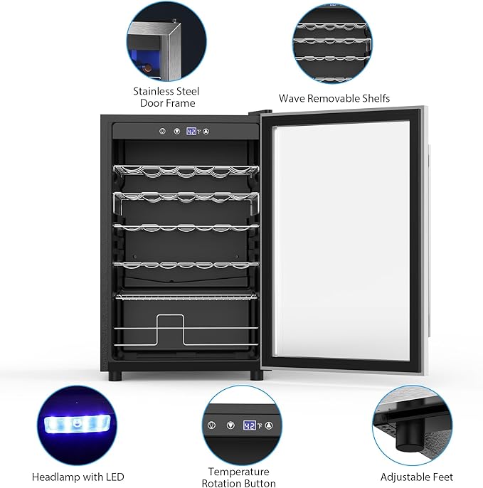Wine Cooler Refrigerator 4.4 Cu.ft, 37 Bottle Freestanding Cabinet Wine Cellars, Wine Fridge with Glass Door for Home Use, Protecting Your Reds and Whites